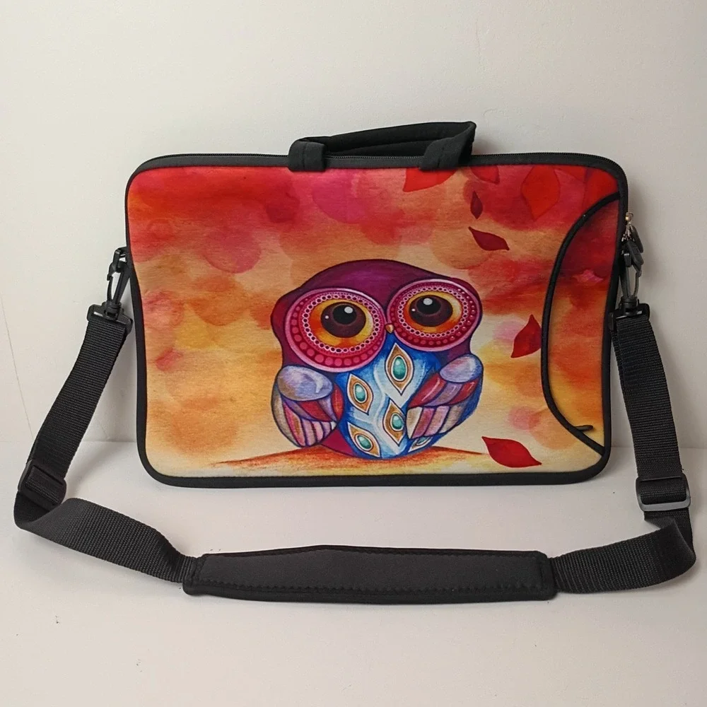 Neoprene Laptop Sleeve Colorful Owl Computer Laptop Case Bag with Handle 16